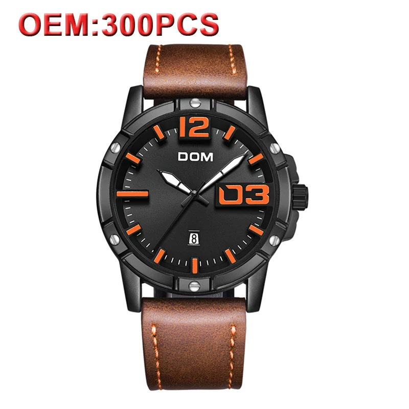 

DOM Customized Your Brand Leather Wrist Watch Men Quartz Sport Watches Fashion Men's Watch Clock Waterproof Malitary Watch
