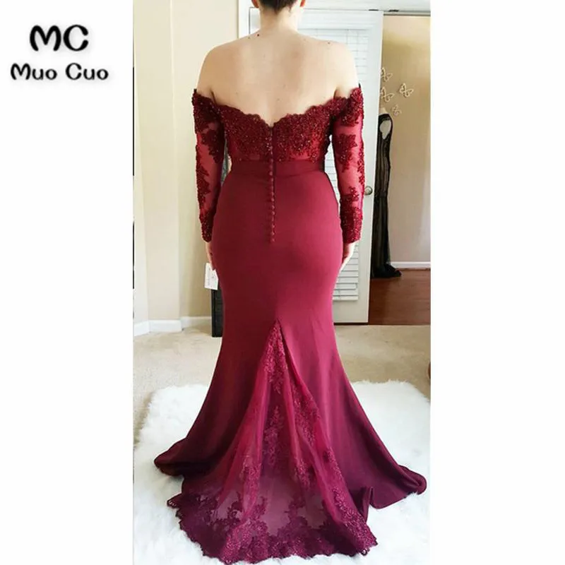 Lace Long Sleeves Mermaid Off Shoulder Bridesmaid Dresses Floor Length33