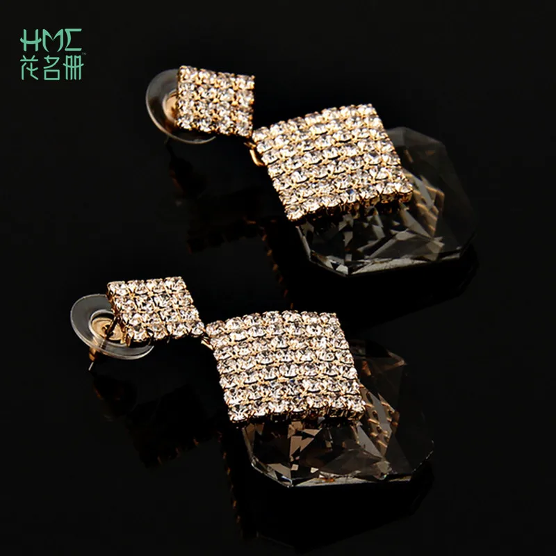 

New Fashion Simple Style White Gray Color to Selection Inlay Rhinestone Square Shape Pendant Drop Earrings for Women