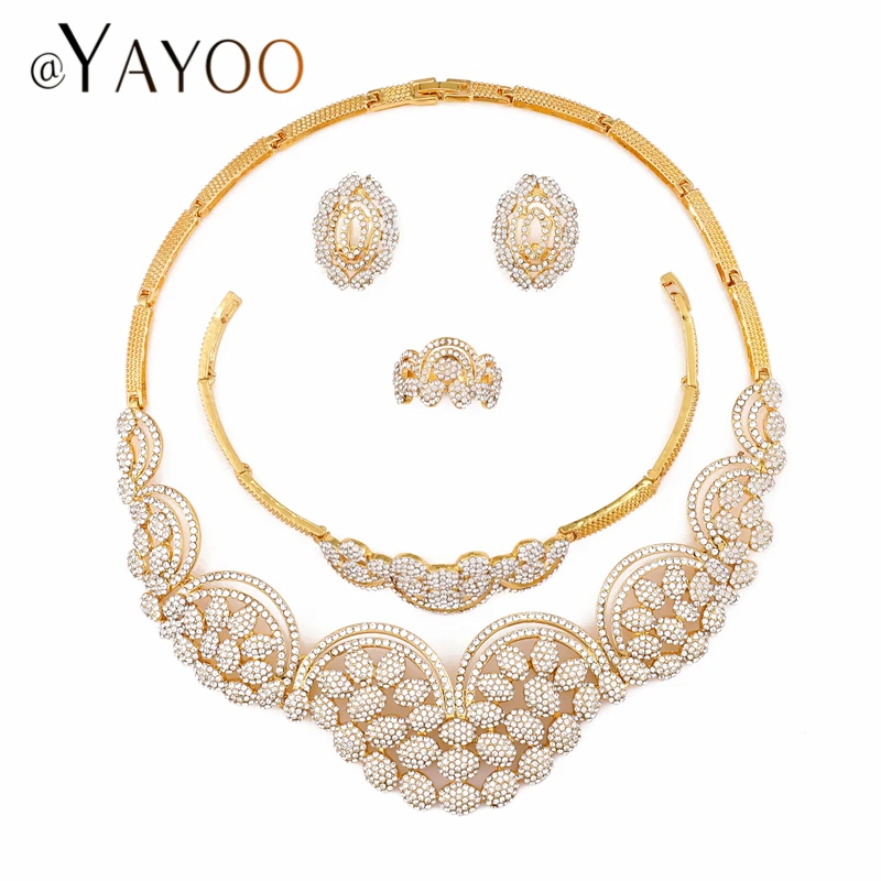 

Jewelry Sets For Women African Gold Color Bridal Jewelry Sets Luxury Crystal Wedding Earring And Necklace Set Costume Jewelry