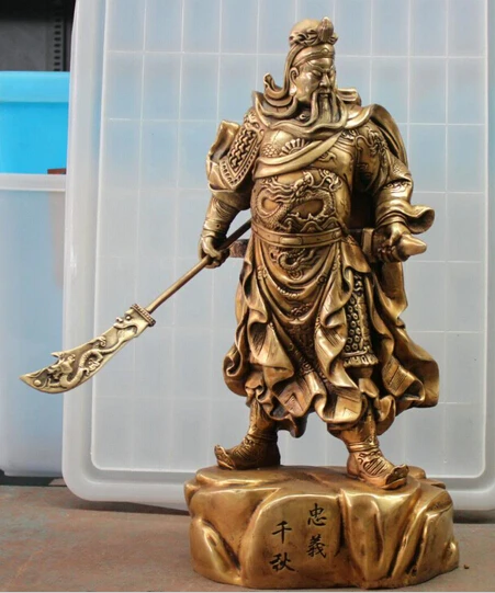 WBY---412+++18&quot Chinese Fengshui Brass Stand Guan Gong Yu Warrior God Sword Dragon Statue | Дом и сад