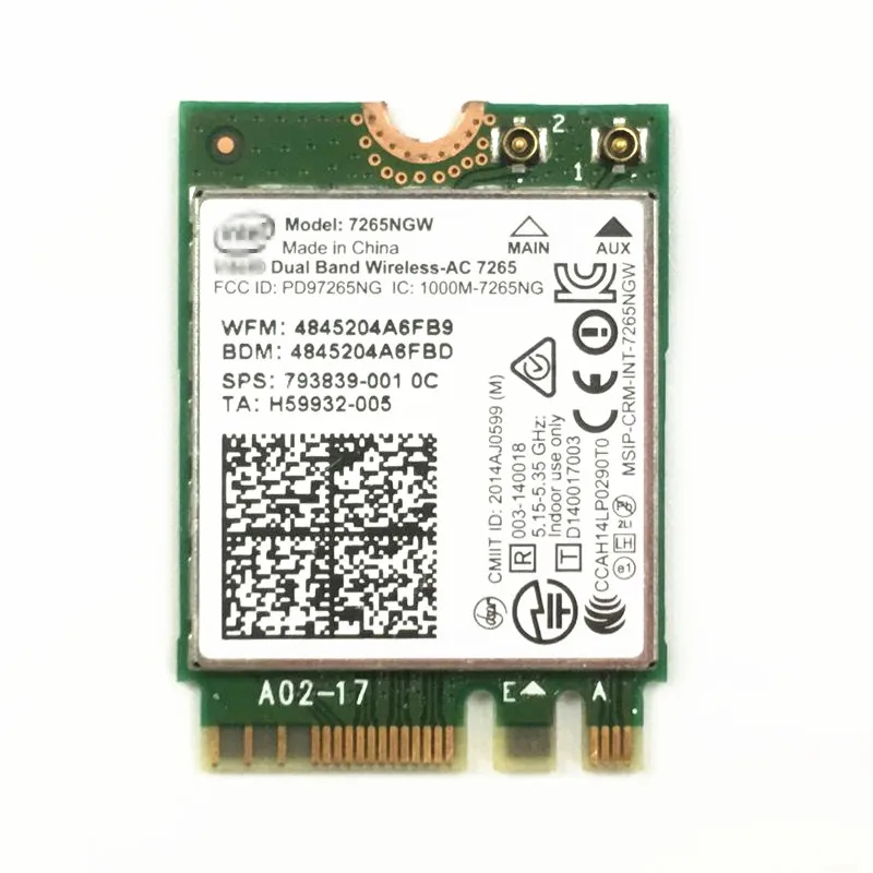 7265NGW Intel двухдиапазонный беспроводной-AC 7265 802.11ac, двухдиапазонный, 2x2 Wi-Fi+ Bluetooth 4,0 NGFF M.2 WLAN wifi карта intel 7260