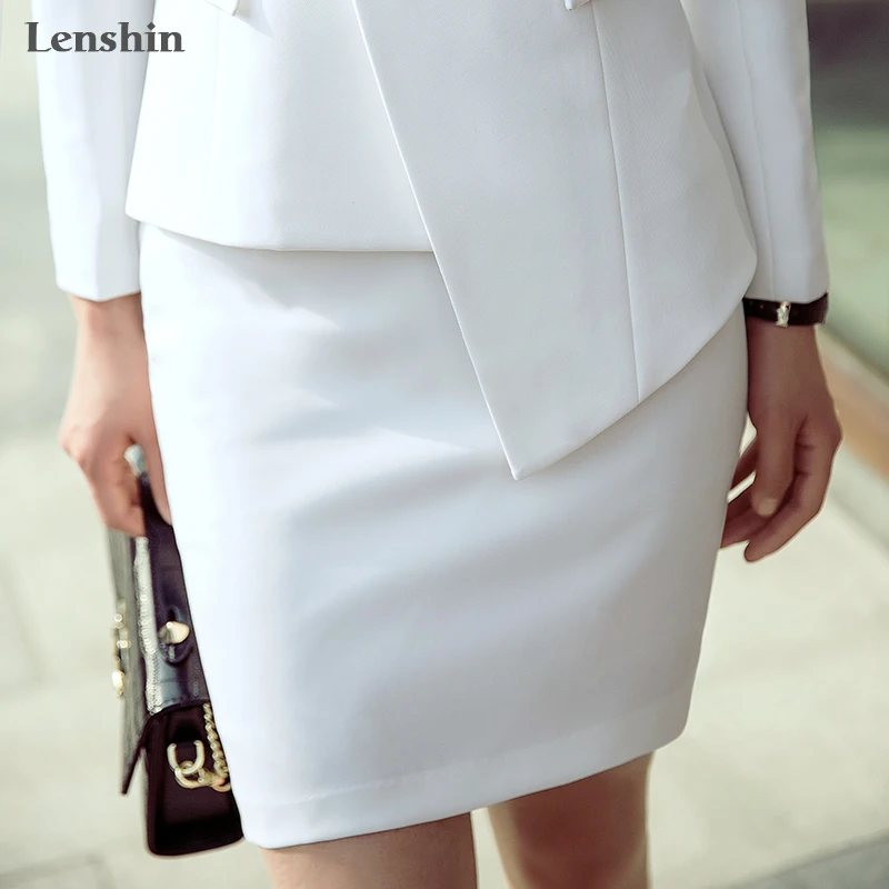 Lenshin 女性白スカートワークウエア鉛筆膝上ミニオフィスレディ