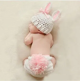 

Baby boy and the girl's hand woven clothes bunny crochet dress photography props pink and blue