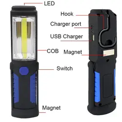 Портативный удара ночник USB Перезаряжаемые фонарик светодио дный факел Фонари работа света Кемпинг лампы со встроенным Батарея магнит крюк