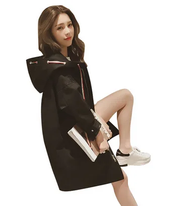 Новинка осени, Корейская ветровка для женщин, большой размер, свободная Студенческая Модель, длинное пальто, женская одежда