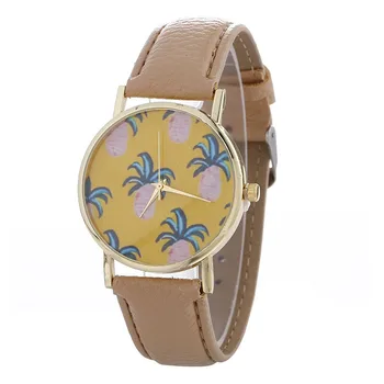 

Newest Leather Band Analog Quartz watch Pineapple Pattern women fashion vogue Wrist Watch cute