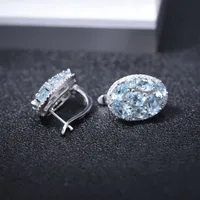 GEM'S BALLET Natural Sky Blue Topaz Pure 925 Sterling Silver Oval Clip Earrings Women Gift Vintage Luxury Fine Costume Jewelry - Image 3
