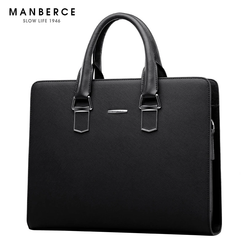 

MANBERCE Briefcases Fashion Handbag Men Shoulder Bag Brand Leather Tote Laptop Bag Business Men's Messenger Casual Travel Bag