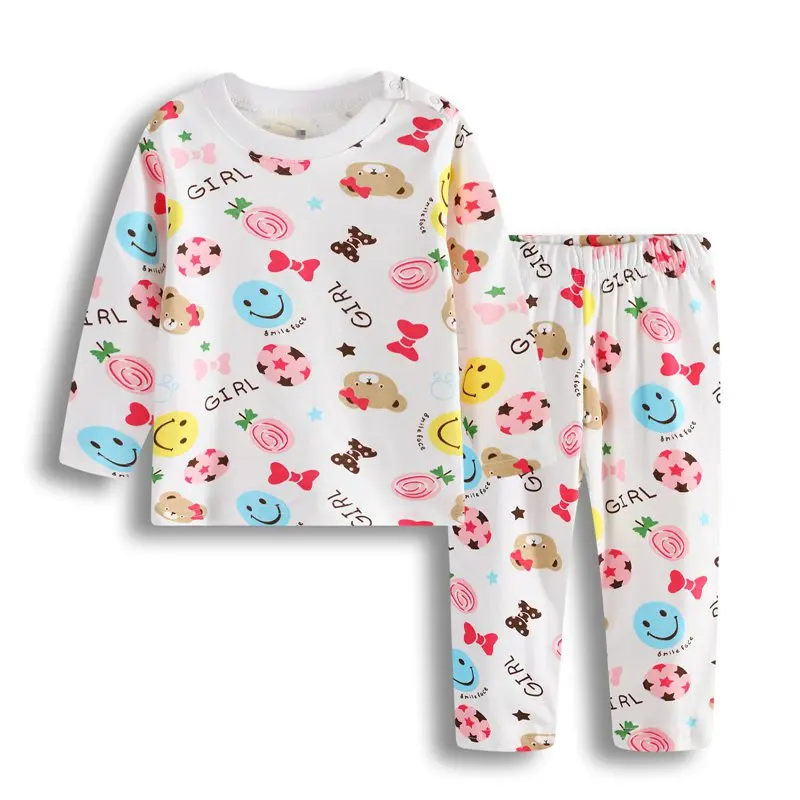Осень-зима Одежда для маленьких мальчиков и девочек-набор хлопка Дети цветы рыбы самолет принцессы автомобиля пижамы комплект одежды