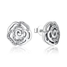 ZMZY, антикварные, оригинальные, 925 пробы, серебряные, мерцающие лепестки роз, цветок, серьги-гвоздики с прозрачным CZ, модные ювелирные изделия для женщин