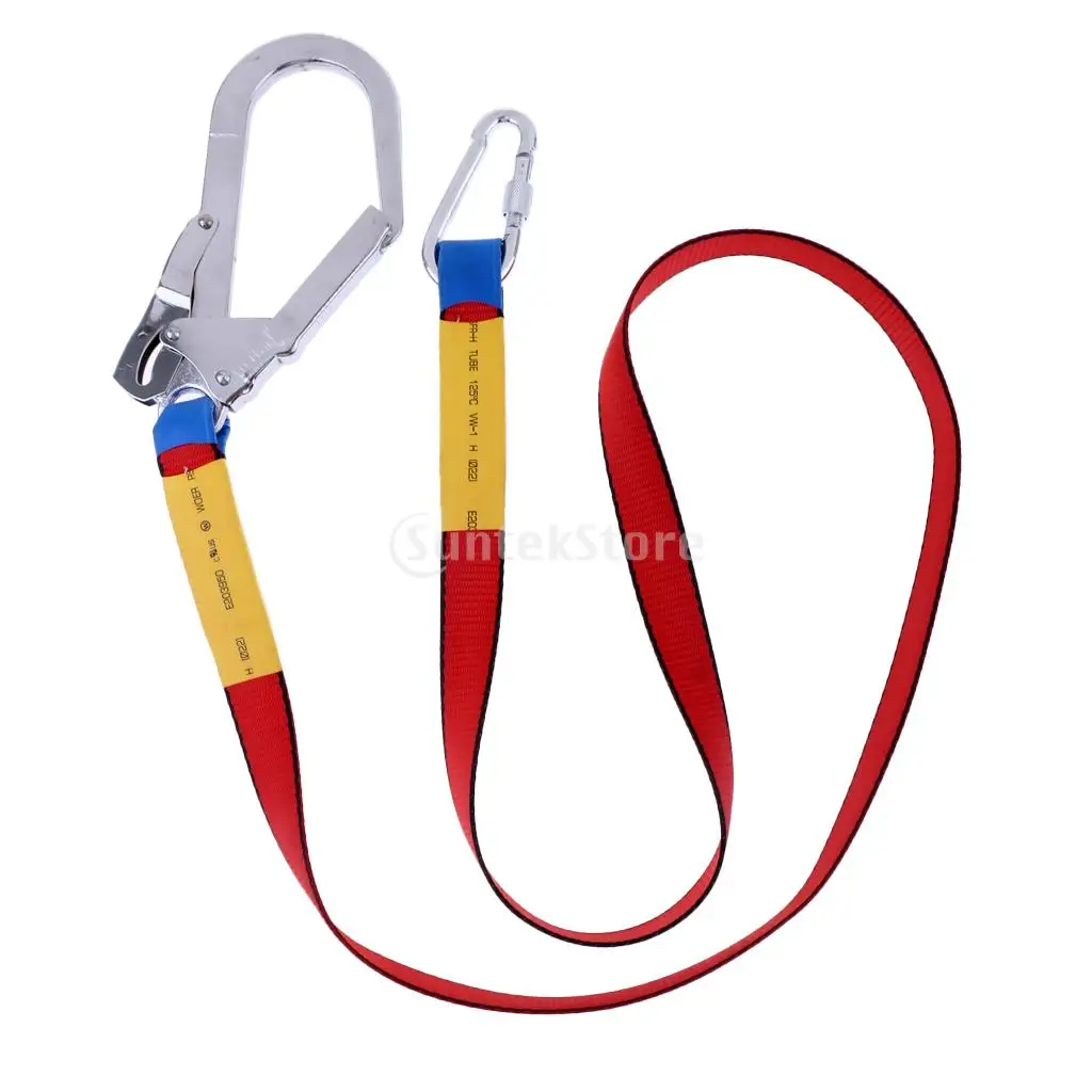 22KN Outdoor Climbing Harness Belt Safety Lanyard Fall Protection with Carabiner Snap Hook