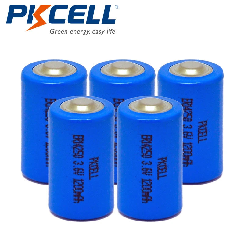 PKCELL 5pcs 14250 1200mah 1/2AA Battery 3.6V ER14250 1200Mah 1/2 AA LS Li-SOCl2 Unrechargeable Lithium Batteries RAM/CMOS | Электроника