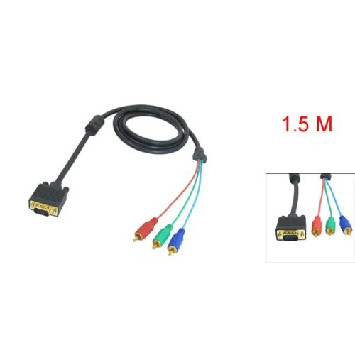 Горячие TTKK 1,5 м 4.9Ft VGA 15 Pin штекер 3 RCA RGB Мужской видео кабель адаптер Черный