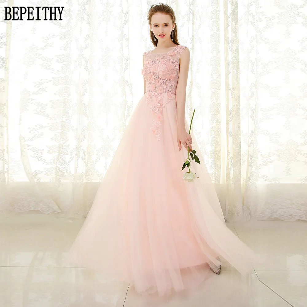 BEPEITHY vestido de festa платье трапециевидной формы из тюля с розовыми кружевными бусинами платье для выпускного вечера с аппликацией длинное вечернее платье