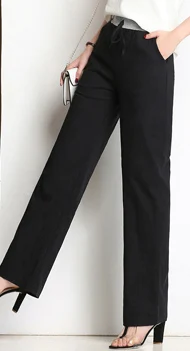 Широкие брюки Капри женские летние свободные с высокой эластичной талией повседневные Прямые длинные брюки женские брюки плюс размер - Цвет: black