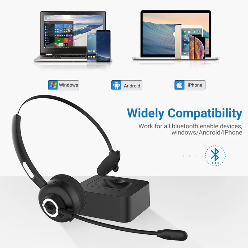 Langsdom H3 Wireless Call Center Headset Bluetooth 5.0 Wireless Trucker Headphones With Mic Hands-Free Earphones For Phone PC