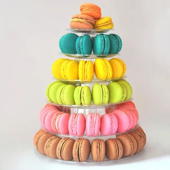 

2020 New Multi-function Display Stand 6 Tier Round Macaron Tower Cake Stand PVC Tray Display Rack for Wedding Birthday Wholesale