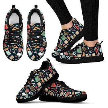 

doginthehole Shoes Women Teaching Books Printing Mesh Flats Ladies Lace-up Flat Shoes for Teenagers Fashion Sneakers Zapatos