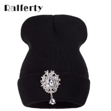 Ralferty, новинка, зимние шапки для женщин, теплые вязаные роскошные цветочные шапки-бини с кристаллами, женские шапки Skullies, шапки Gorras Gorros