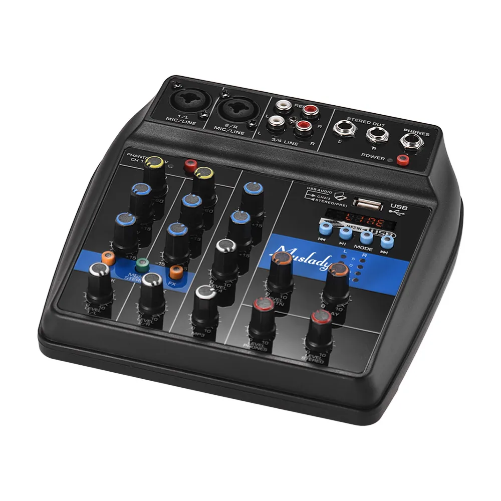 TU04 BT Sound Mixing Console Record 48V Phantom Power Monitor AUX Paths Plus Effects 4 Channels Audio Mixer with USB