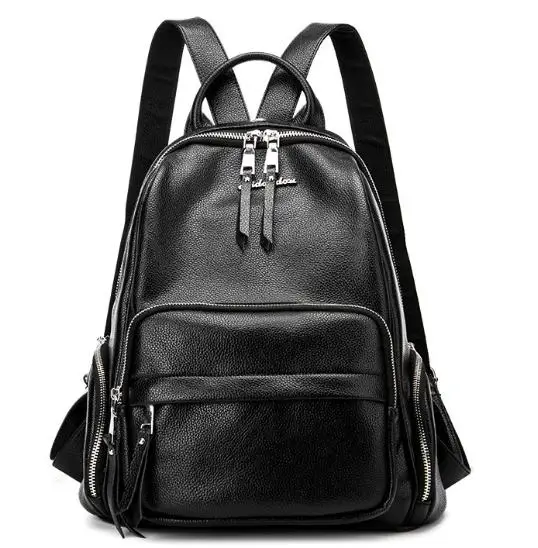 

2018 brand design genuine leather women black bagpack backpack female daily causal book bag laptop double shoulder EGT0368