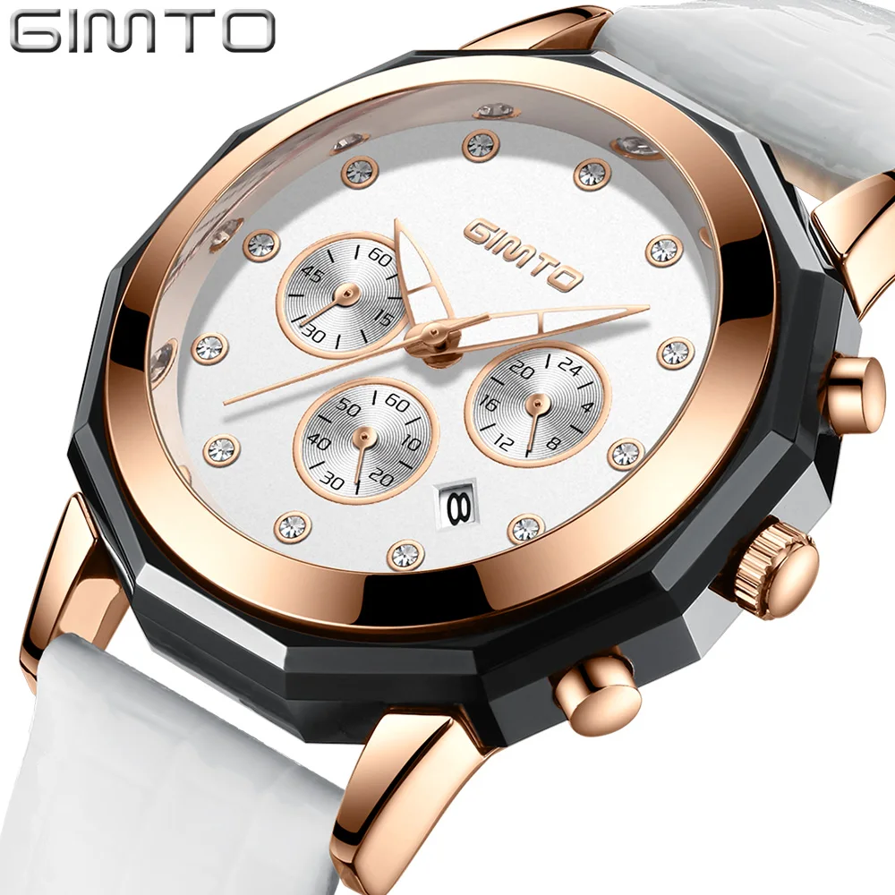 GIMTO Brand Luxury Crystal Women Watches Rose Gold Clock Leather Dress Bracelet Lovers Lady Quartz Watch Sport relogio feminino GIMTO Brand Luxury Crystal Women Watches Rose Gold Clock Leather Dress Bracelet Lovers Lady Quartz Watch Sport relogio feminino