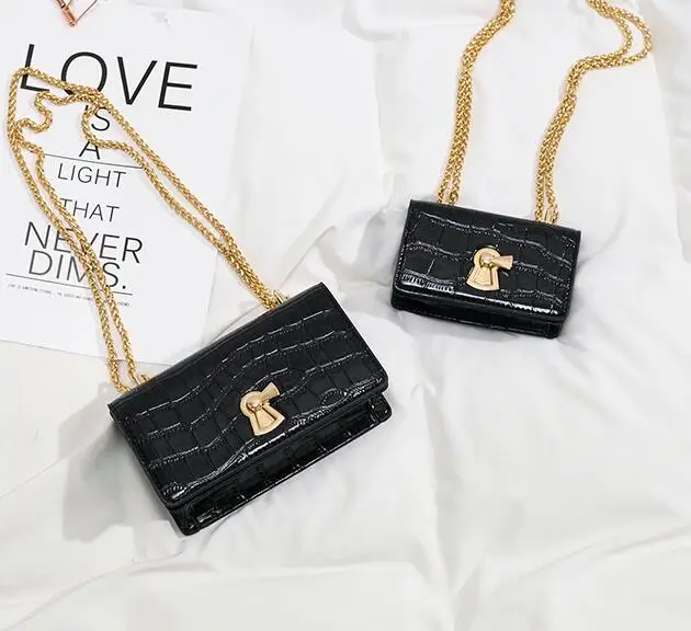 Каменный узор мини флип квадратная сумка летняя новая качественная женская дизайнерская сумка из искусственной кожи с цепочкой - Цвет: 2 bags Black