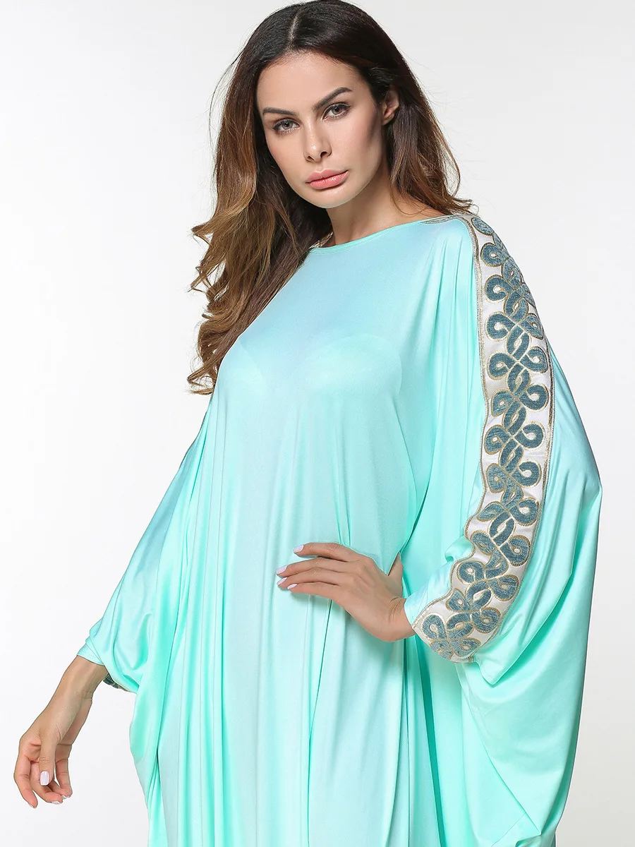 Новое Женское Абая платье с вышивкой, рукав «летучая мышь», длинный халат, Рамадан, платья VKDR1238