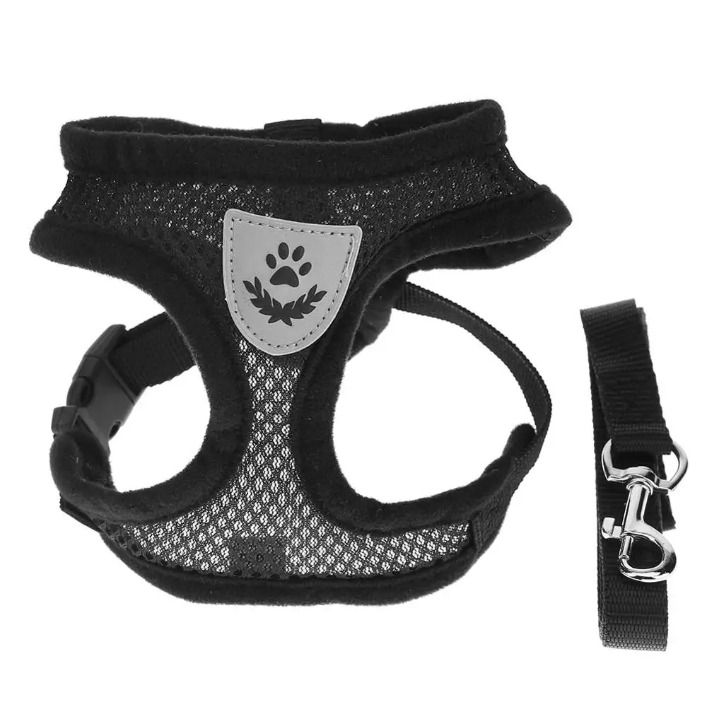 Дышащий сбруя-жилет сетка маленькая шлейка для собаки домашнего животного и 1,2 м поводок для чихуахуа маленьких собак жгут Тренировочный Набор - Цвет: Черный