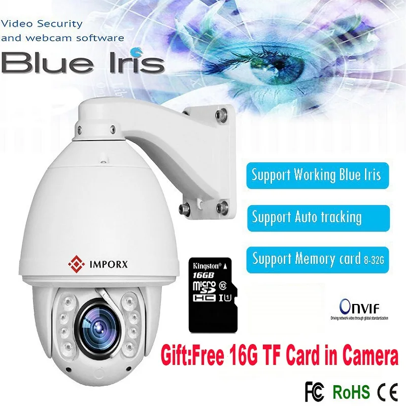 

Blue Iris 16G CCTV 1080P Auto tracking PTZ IP Camera High speed dome Security ptz camera 20X zoom IMPORX IR 150M with wiper
