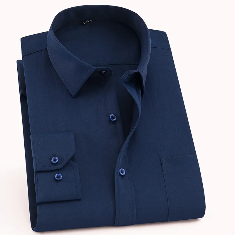 Новые стильные темно-синие рубашки мужские Свободные корейские стильные мужские строгие однотонные рубашки официальная рубашка на