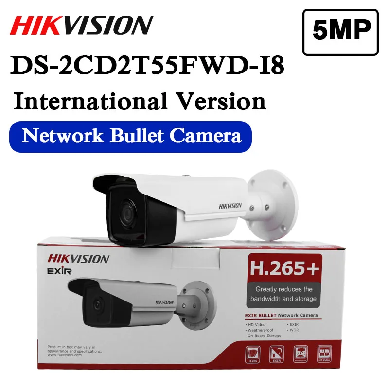 Бесплатная доставка hikvision английская версия DS-2CD2T55FWD-I8 5MP ультра-низкий светильник сетевая цилиндрическая камера с 80m IR