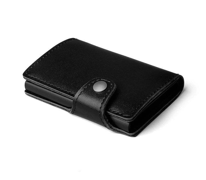 Genuine Leather Men Aluminum Wallet Back Pocket ID Card holder RFID Blocking Mini Magic Wallet Automatic Credit Card Coin Purse