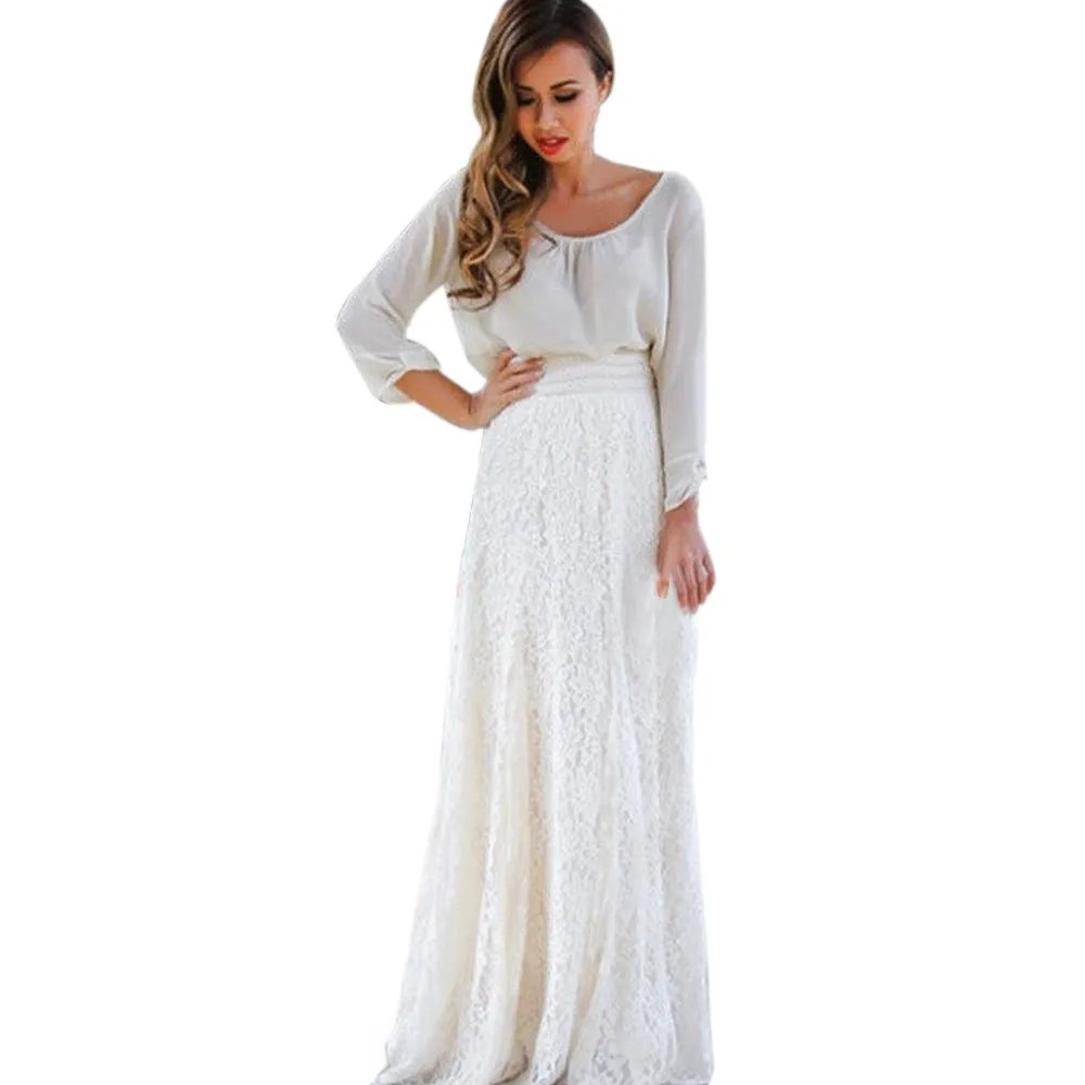 

New Fashion Womens Skirt Lace Double Layer Pleated Long Maxi Elastic Waist Skirt 218