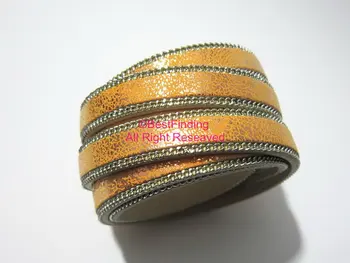 

10x2mm Metallic orange flat leather cord 10mm leather with chain