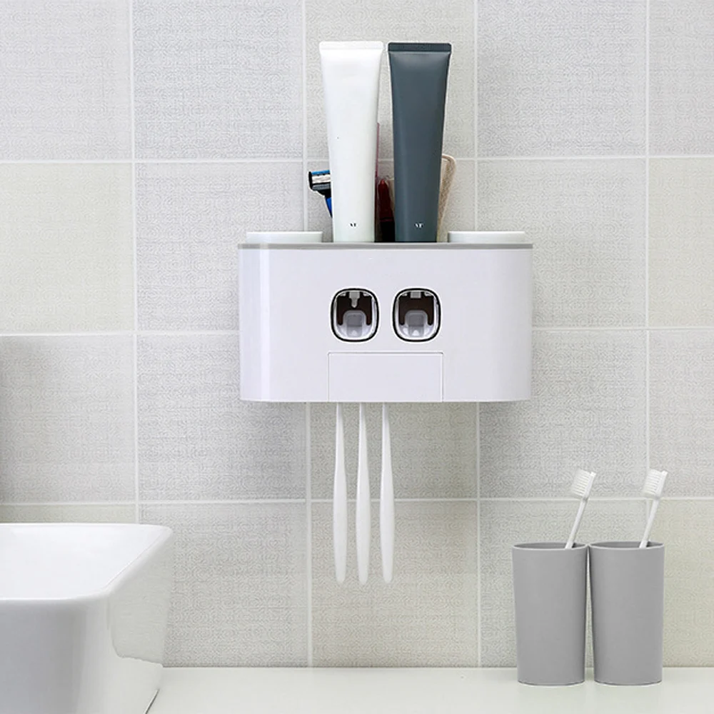 

4 Cup Multifunction Automatic Toothpaste Dispenser Family Set Wall Mounted Tooth Brush Holder Rack Squeezer Bathroom Accessories
