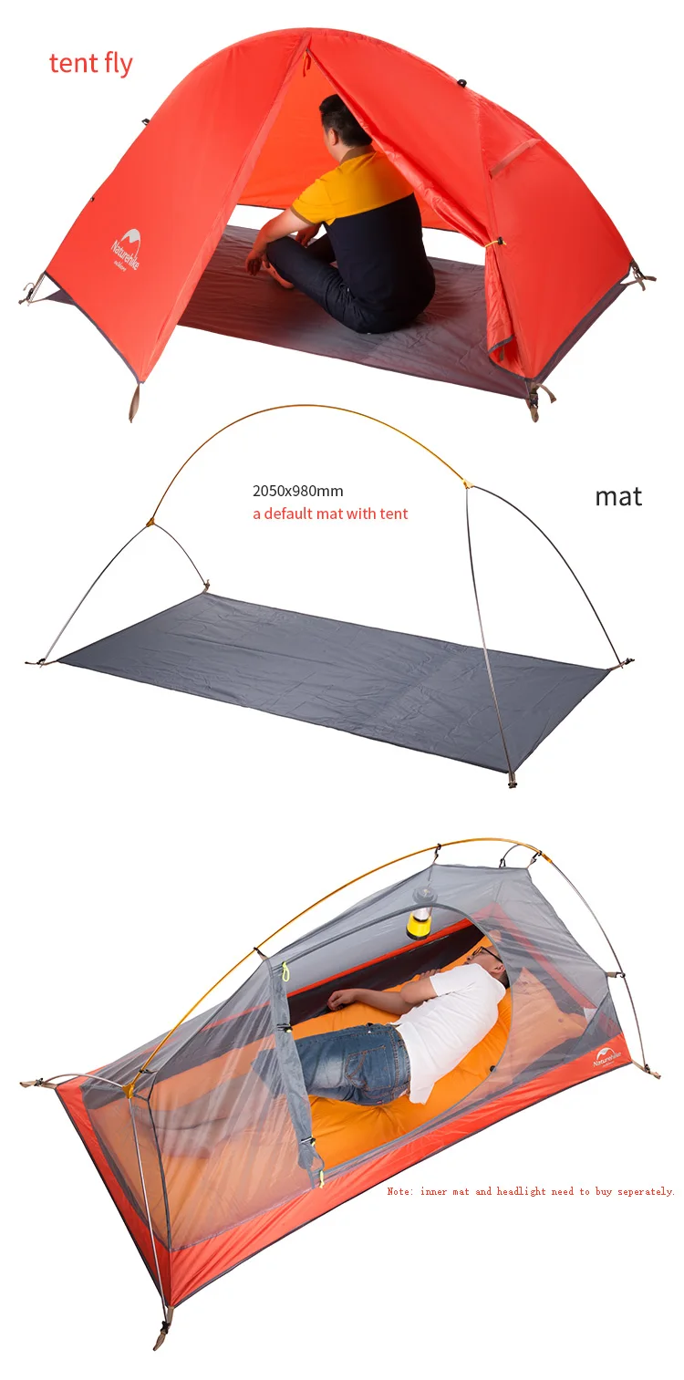 Acampamento ao ar Caminhadas de Alumínio à Prova Naturehike Ultraleve Tenda Pessoa Livre Dwaterproof Água Única Tendas 1.5kg 1 7 Naturehike 1.5kg ultraleve tenda 1 pessoa acampamento