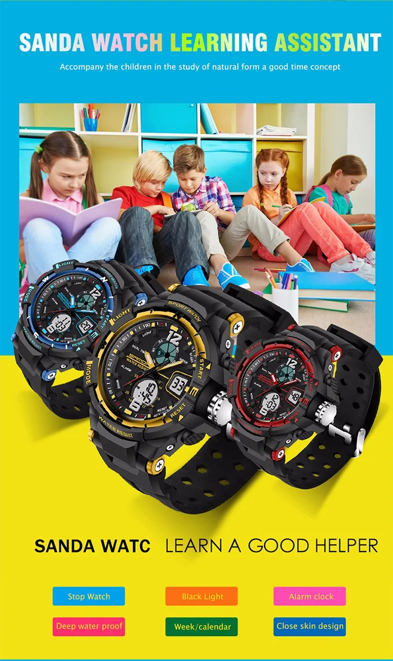Модные сандалии брендовые Детские спортивные часы светодиодный цифровой кварцевые часы военные мальчик девочка студент