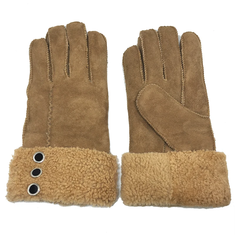 Women Gloves 3 Button Warm Woolen Mittens Gloves Real Leather Wool Fur Gloves Lovely Girl Sheepskin Leather Gloves For Lady NM3