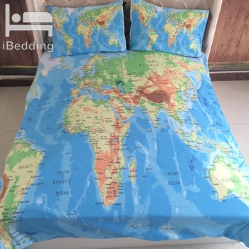 

3Pcs/Set World Map Printed Queen Comforter Bedding Sets King Twin Size Luxury 3d Bed Duvet Cover Sheet Set Linen Home Textiles