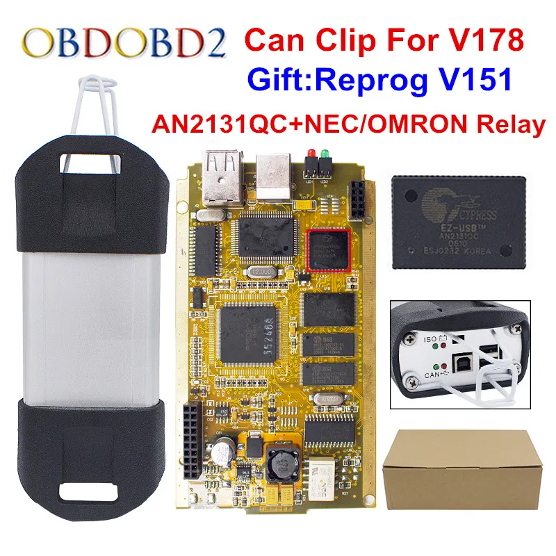 CYPERSS AN2131QC Full Chip For Can Clip V178 + Reprog V151 Auto Diagnostic Interface Gold PCB For Can Cllip Cars 1998-2017