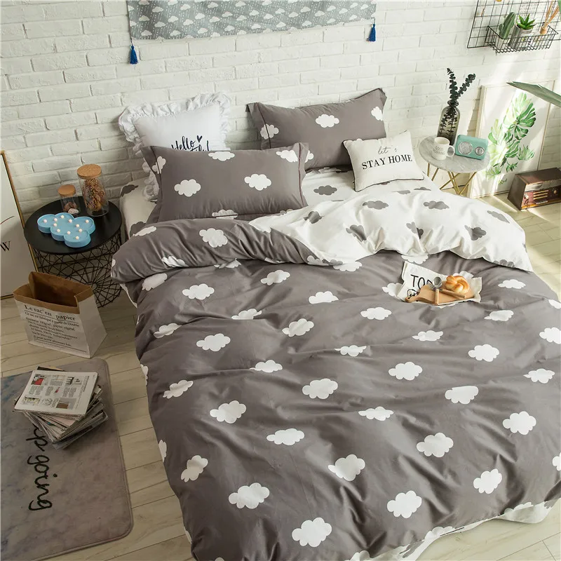 

Cartoon Gray Solid White Cloud Multi Pattern 4Pcs Bedding Set Queen Size Duvet Cover Bedclothes Sheet Pillow Case Home Textile