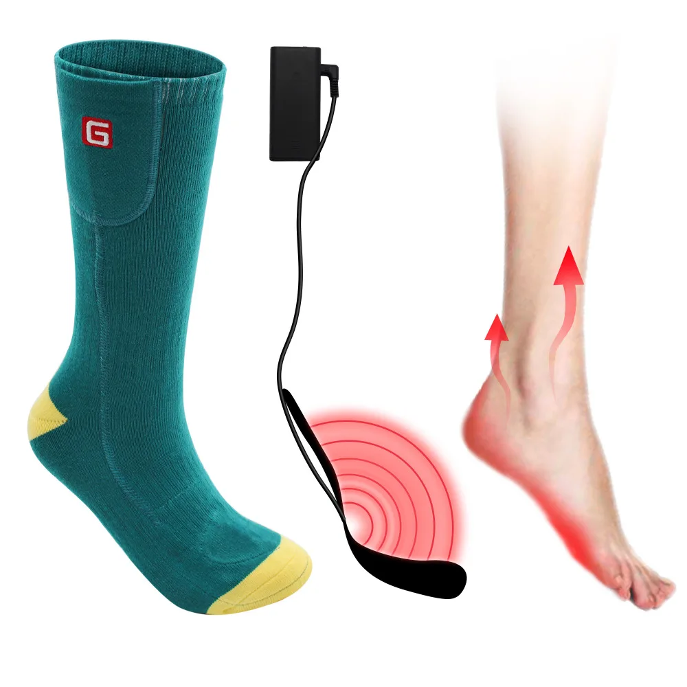 Зимние женские носки 2,4 в носки с электроподогревом зеленый и желтый толстые хлопковые для хронически холодные ноги