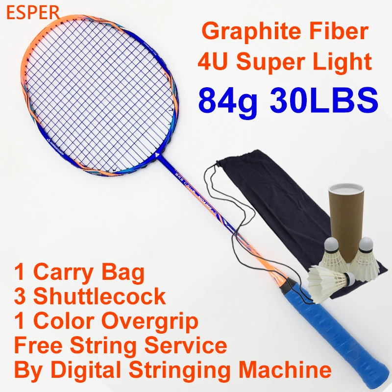 

Esper Badminton Racket Super Light Carbon Fiber High Quality 4U Graphite Raquete Up 35LBS With String For Adult professional