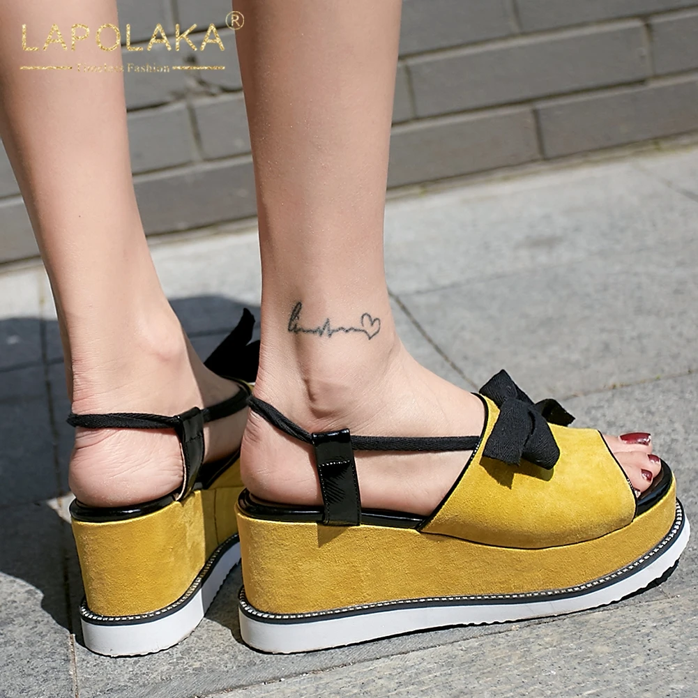 

Sweet Butterfly Knot Kid Suede Leather Sadanls Woman Flat Platform Wedges Shoes Sandals Woman High Heels Women Shoes Woman
