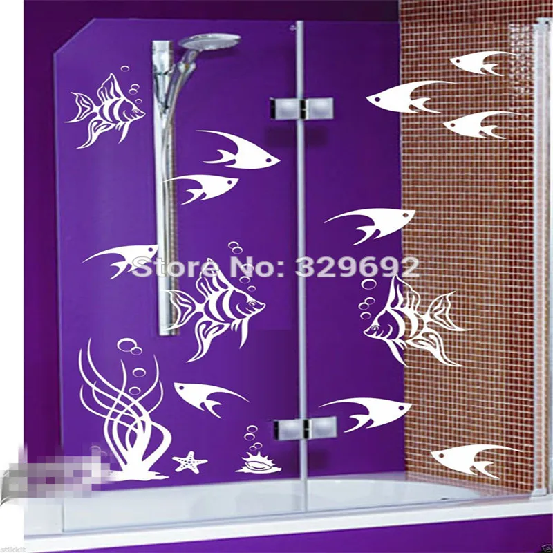 VinylStickersBathroomWindowWalldecorationFishSeaweedBUBBLESeashellsHouseholdadornment