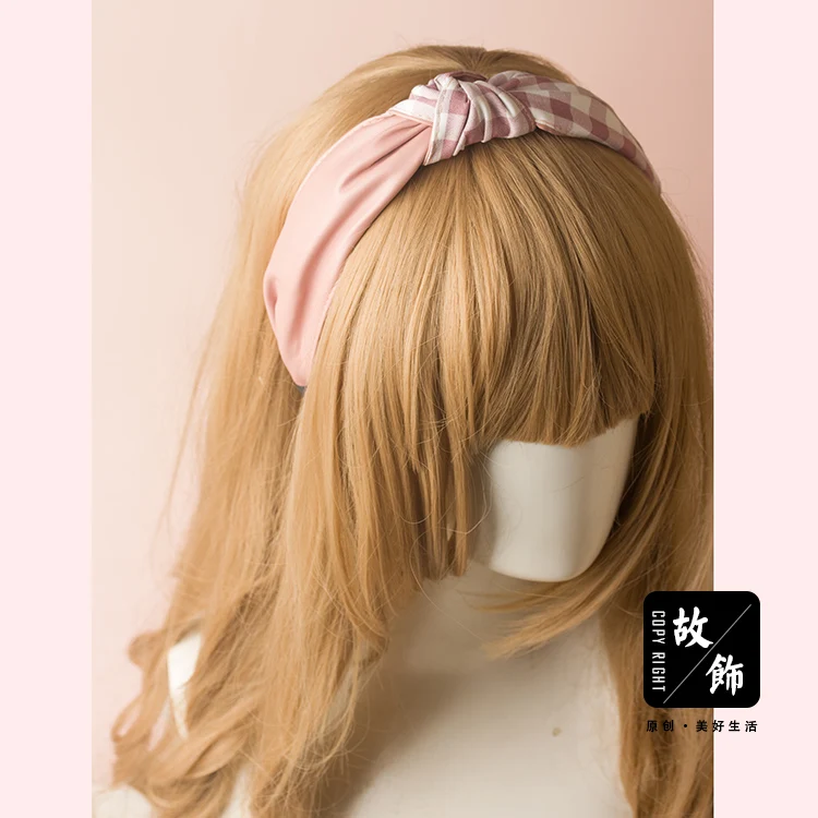 Принцесса сладкий Лолита Hairbands рук кожи решетки крест корейский широкий обруч ручной работы корейский hairband простой для женщин группа GSH198
