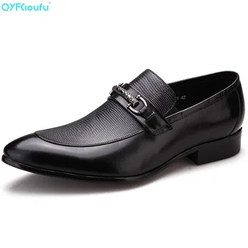 

QYFCIOUFU Italian Designer Handmade Formal Dress Shoes Men Business Office Slip On Genuine Leather Pointed Toe Oxfords Men Shoes