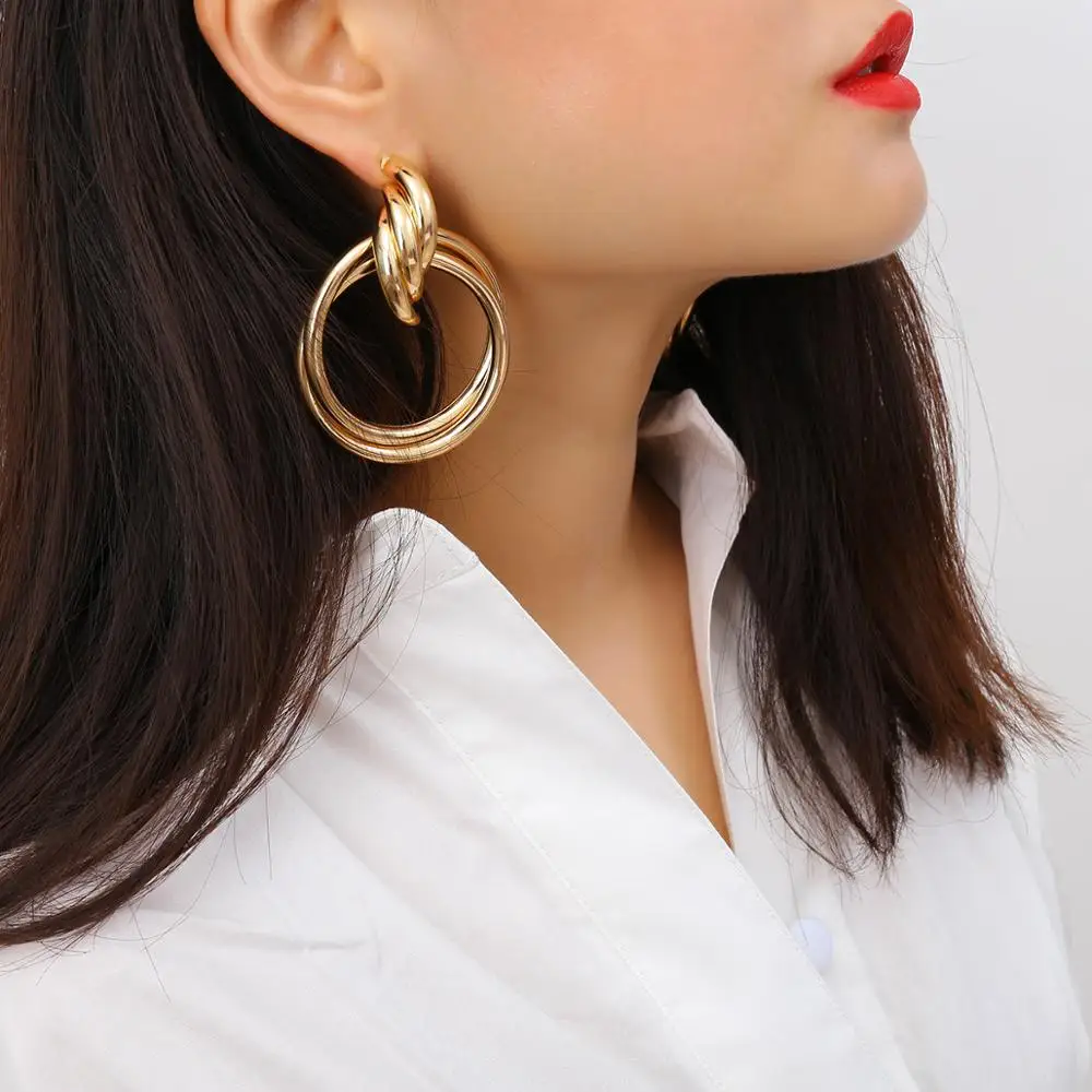 

Stud Earrings Hollow Geometric Round Business Earrings For Women Retro Simple Jewelry Fashion Wild Multi-layer Big Earring